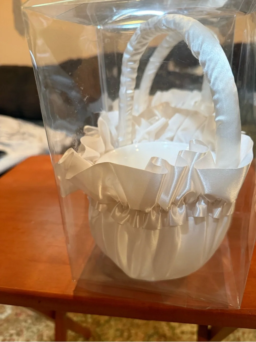 White Satin Flower Girl Baskets (Set of 2)